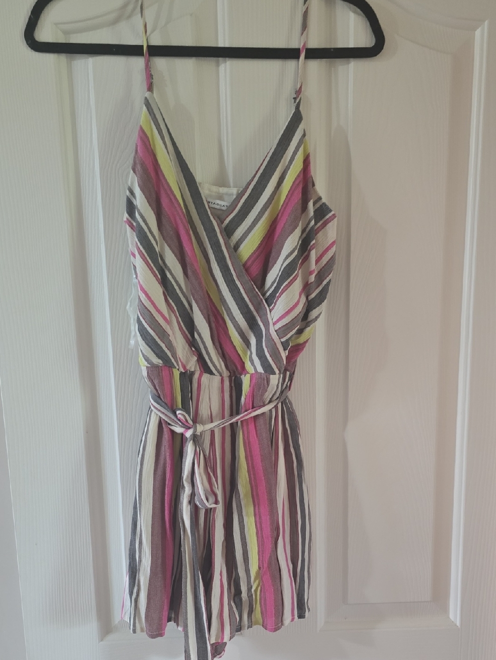 Staccato Striped Spaghetti Strap Romper in White, Pink & Lime